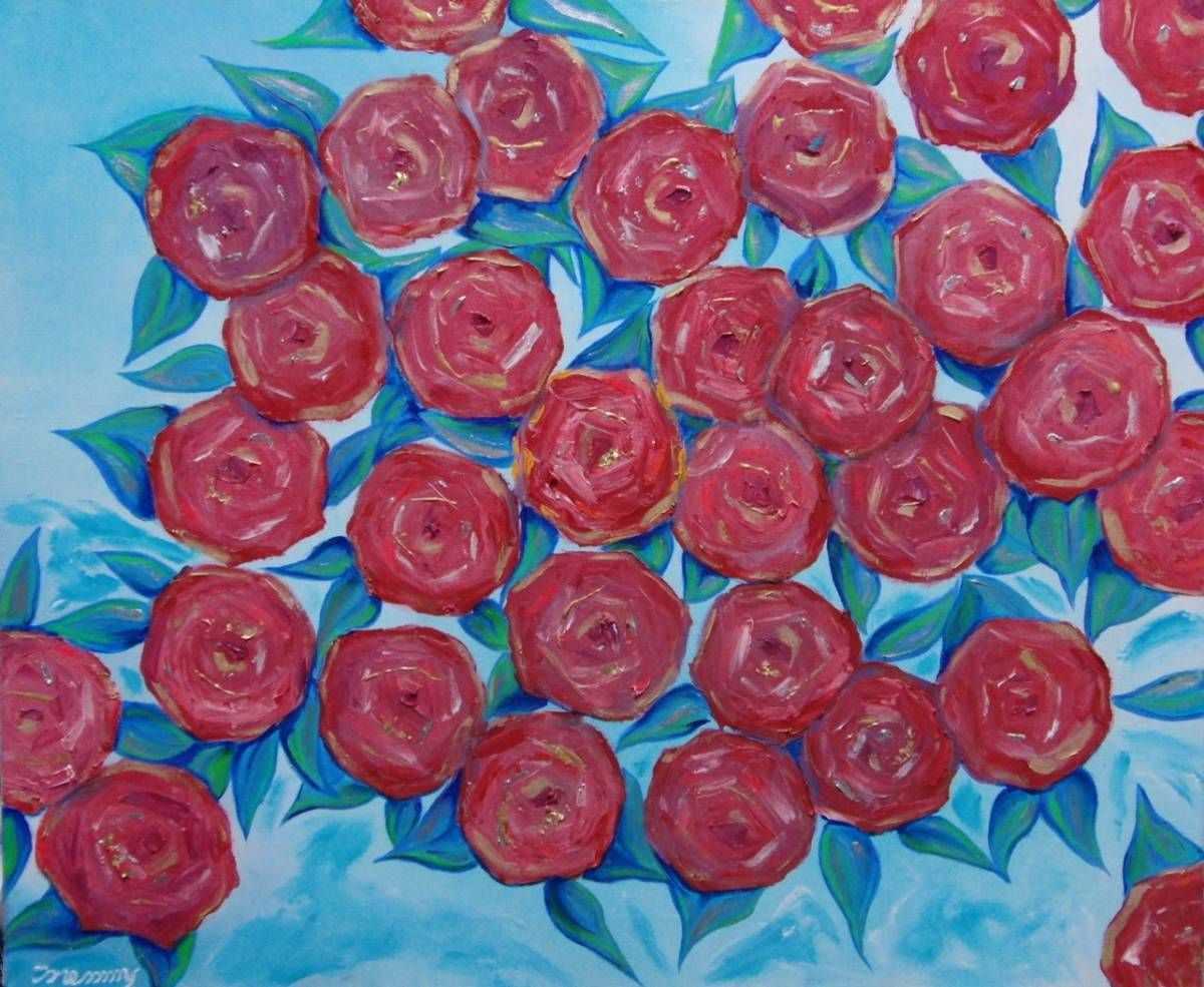 ≪国美協≫、佐藤めみ、『The Rose』、油彩画、F12号：60,6×50,0cm、一点物、新品高級油彩額付、直筆サイン・真作保証付