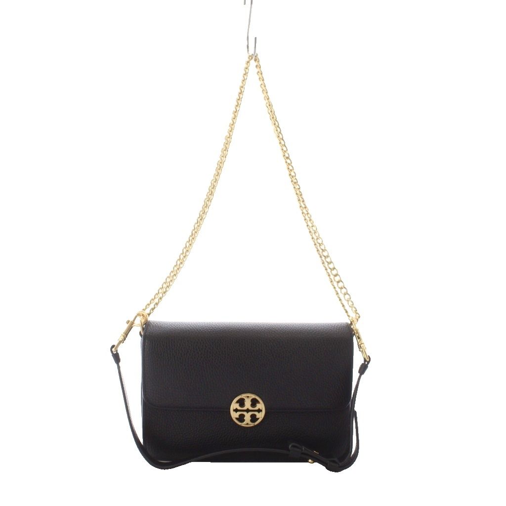 トリーバーチ TORY BURCH チェーンショルダーバッグ ハンドバッグ 2way レザー 本革 黒 ブラック ロゴプレート フラップ開閉 /RI ■OS