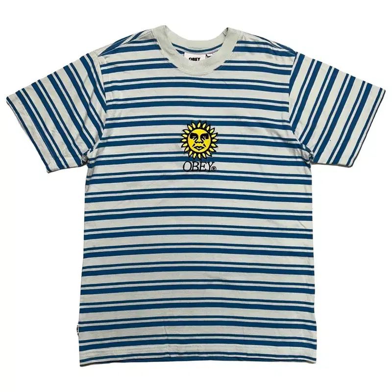 OBEY サンライズ ストライプ 半袖T ブルー-白 S