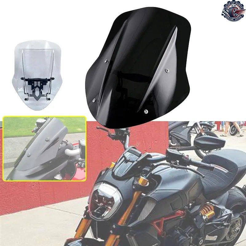 2021年式 オートバイ用ウインドシールド ウインドスクリーン シールド スクリーン 取り付けブラケット付き DUCATI DIAVEL 2014-2020