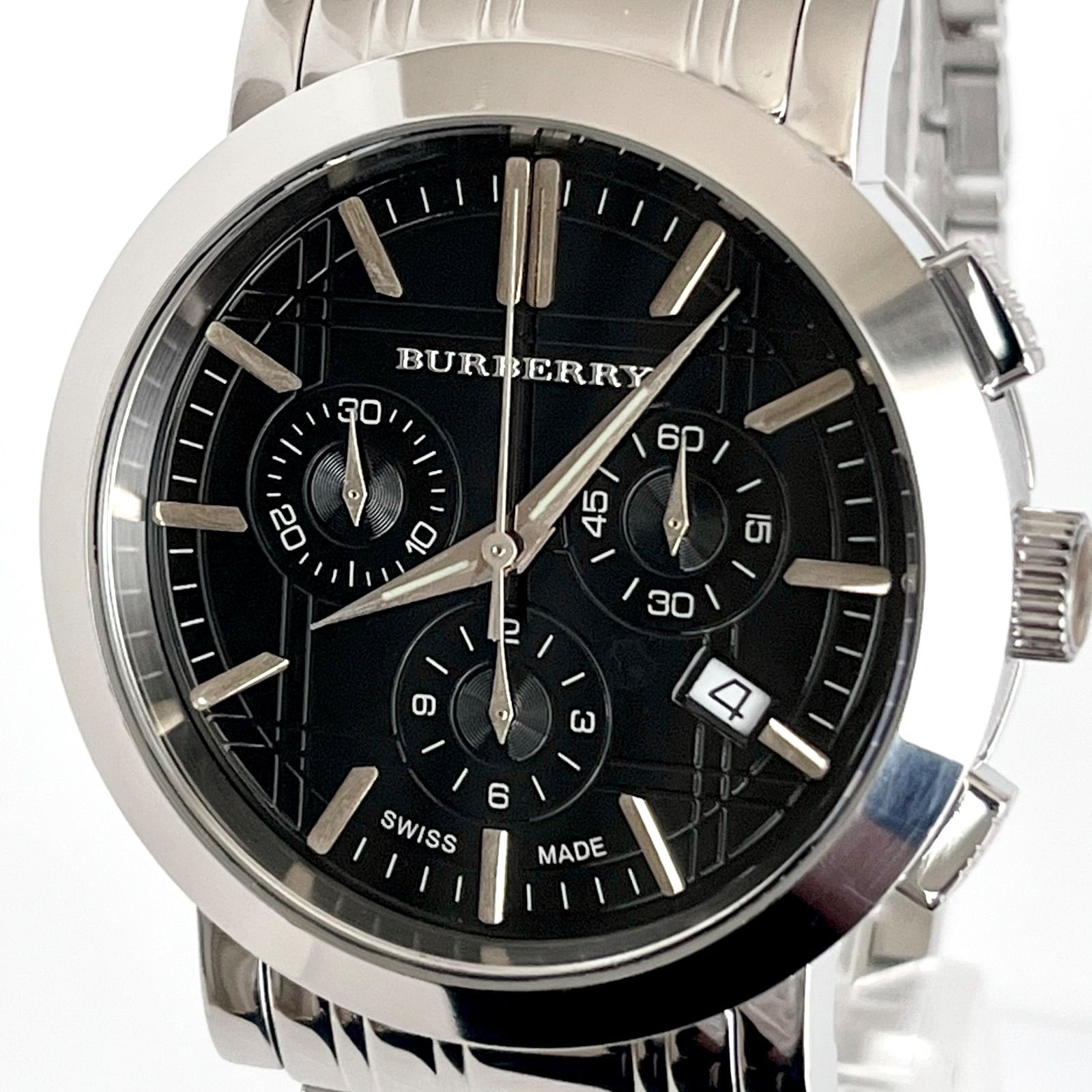 【バーバリー BU1366 メンズ 腕時計 磨き済み クロノグラフ 美品】BURBERRY 電池新品 ブラック文字盤
