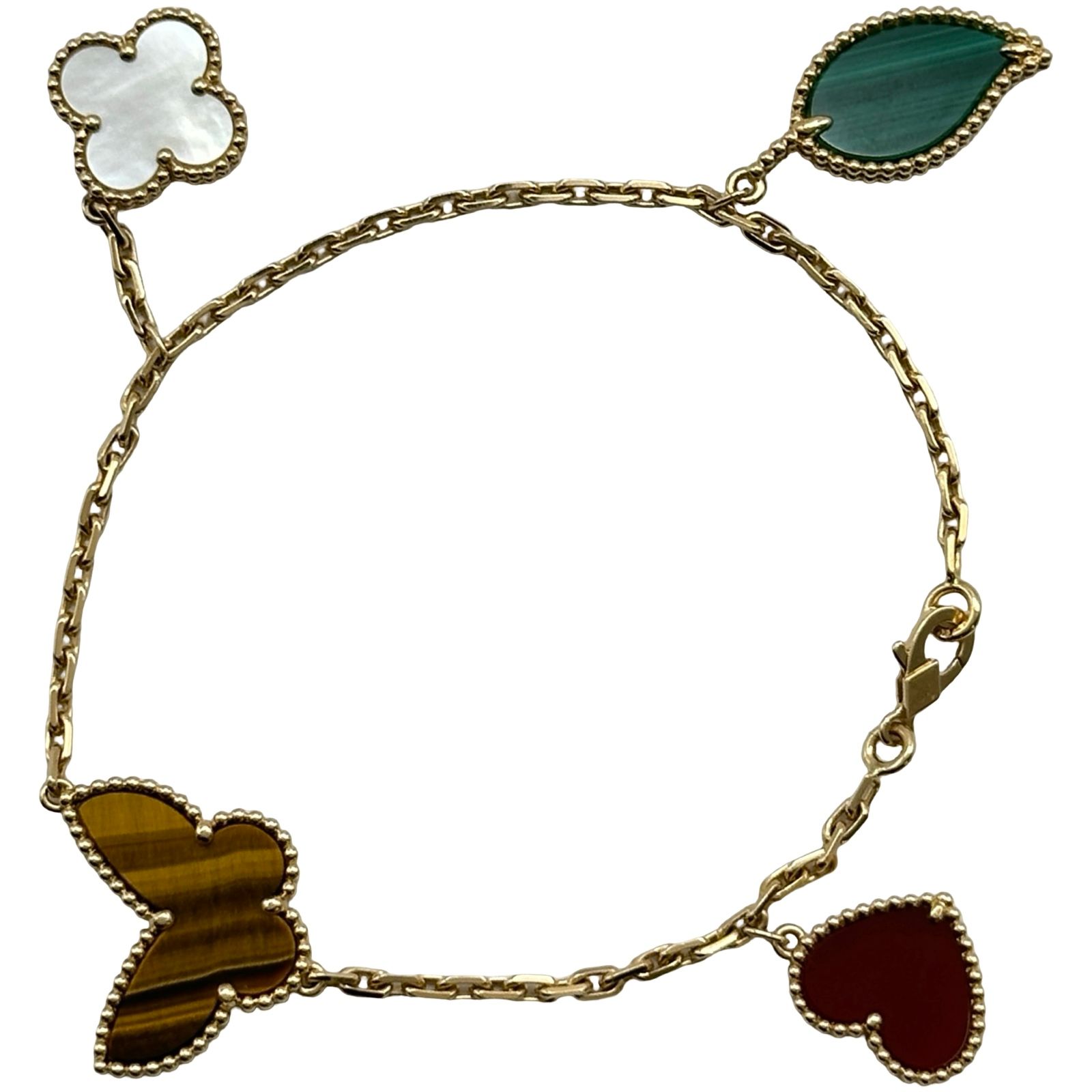 ヴァンクリーフ＆アーペル Van Cleef & Arpels ラッキーアルハンブラブレスレット4モチーフ ゴールド Au750 カーネリアン タイガーズアイ マザー オブ パール ジュエリー