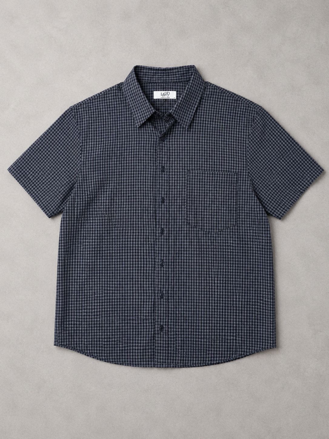 48 LMOOD エルムード ステレオ ギンガム CHECK ハーフ シャツ ヴィンテージ ブラック