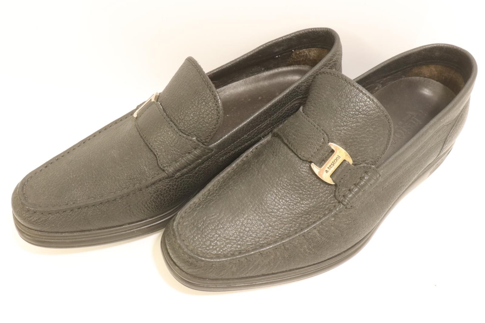 【中古】 A.TESTONI メンズシューズ 8 ローファー A.TESTONI 8 黒 ブラック ロゴ