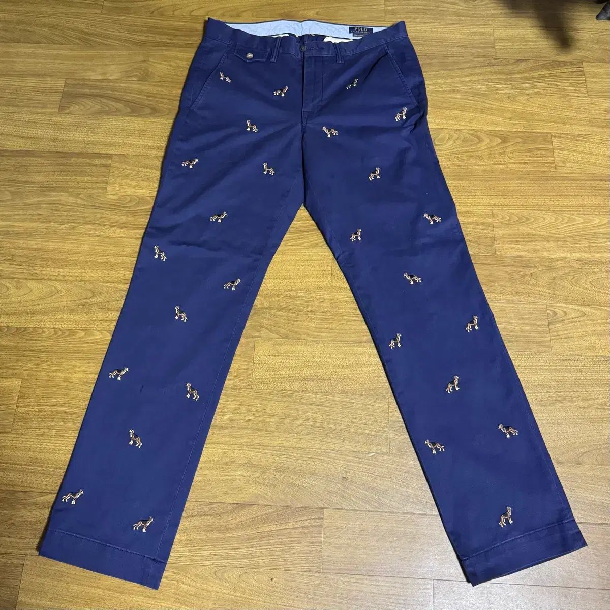 ポロ ストレートフィット 刺繍 パンツ ネイビー ウエスト32 丈32 ノースーセン