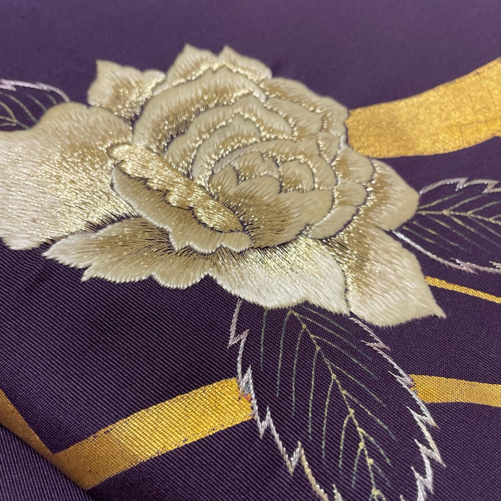名古屋帯 塩瀬 刺繍の牡丹 九寸 正絹 着物 X-1847