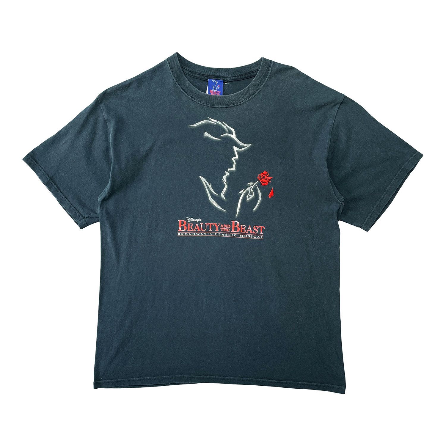 USA 古着 Disney ディズニー Beauty and the Beast 美女と野獣 ミュージカル クルーネック Tシャツ 刺繍 プリント メンズL ブラック BA5523