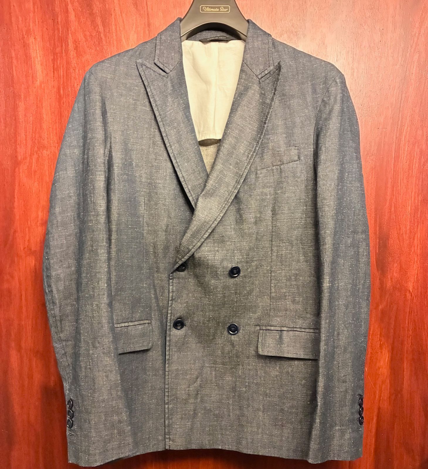MADE IN ITALY製 Care label Premium Garment デニムダブルテーラードジャケット インディゴ Sサイズ