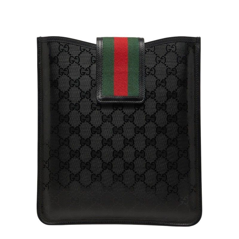 グッチ GGスプリーム シェリーライン iPadケース 256575 ブラック PVC レザー レディース GUCCI【247-71659】