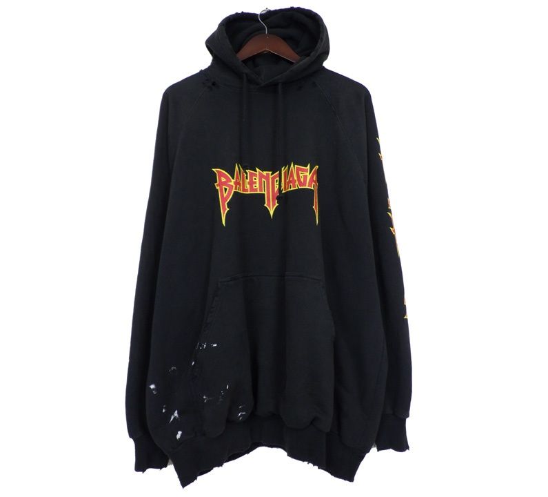 バレンシアガ BALENCIAGA 22SS 【 697879 TMV89 】 メタル ロゴ ペイント加工 プルオーバー フーディー パーカー s5806