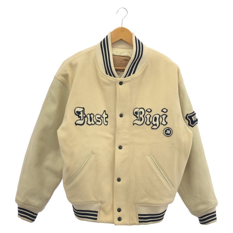 【中古】80s BIGI ウールレザースタジアムジャケット サイズL ベージュ ビギ[92]