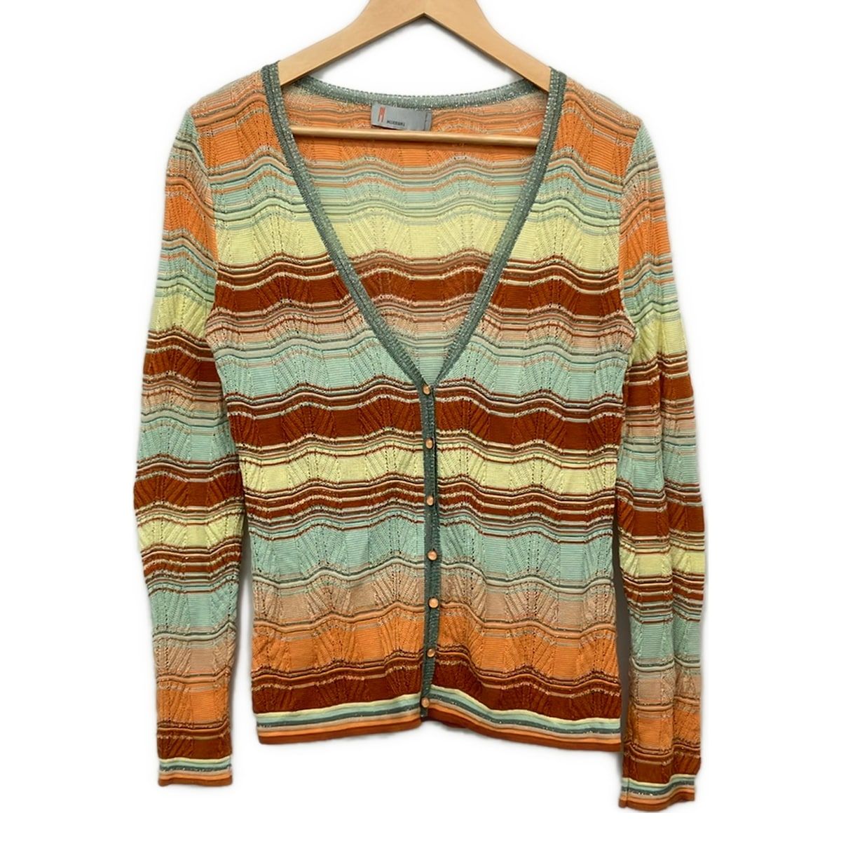 MISSONI(ミッソーニ) カーディガン サイズ40 M レディース ブラウン×イエロー×ライトブルー×シルバー 長袖/ボーダー 6,776円