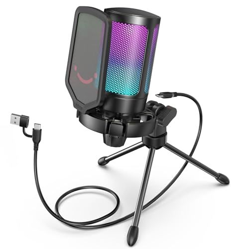 FIFINE USB コンデンサーマイク RGBライティング カーディオイド指向性 プラグ＆プレイ パソコン/プレステマイク USB-C→Aケーブル付き ワンタッチミュート YouTube Skype Discord Zoom 録音 ゲーム実 4c5ab869