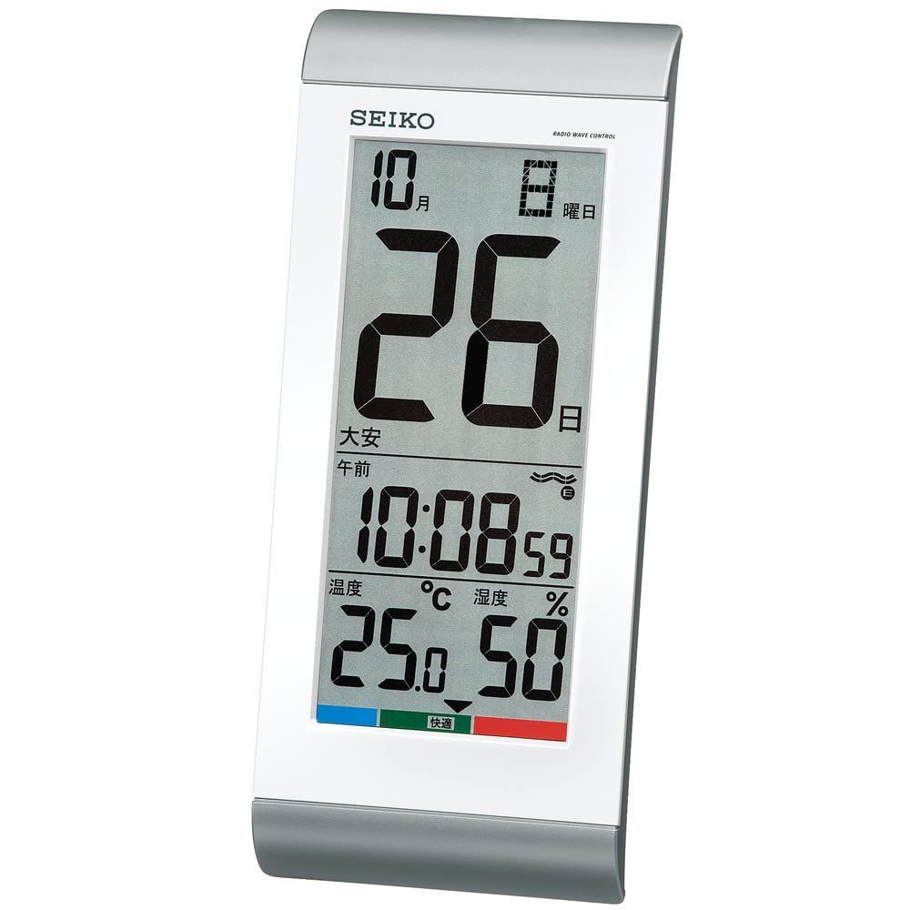 日めくりカレンダー デジタル 温度湿度表示 電波 掛け時計 銀色メタリックメタリック 目覚まし時計 本体サイズ:24.2×10.5×2.5cm 置き時計 SQ431S セイコークロック