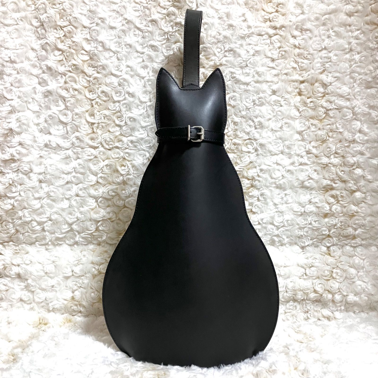美品 小嶋サチコ K.Sachiko 猫バッグ ショルダーバッグ リュック レザー製 黒猫 ブラック クリ工房