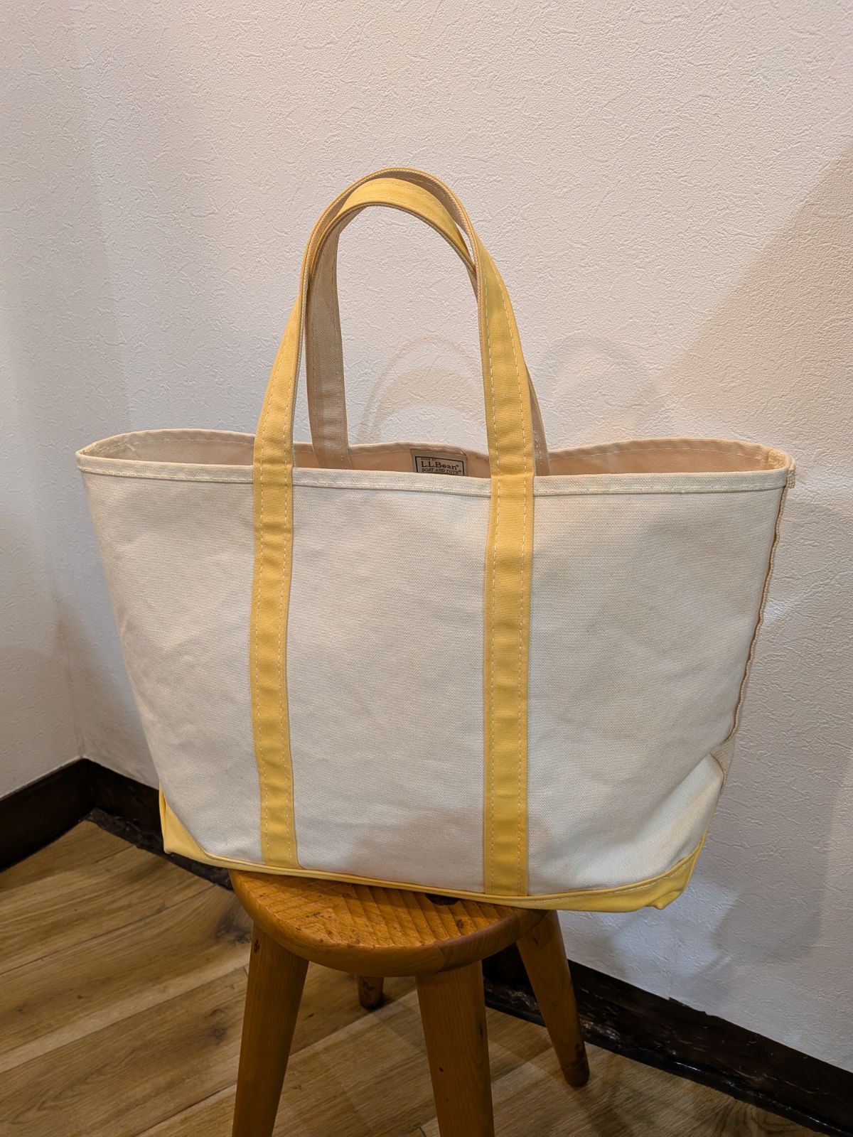 00s USA製 L.L.Bean エルエルビーン トートバッグ キャンバス BOAT AND TOTE アイボリー×イエロー Lサイズ 廃盤色