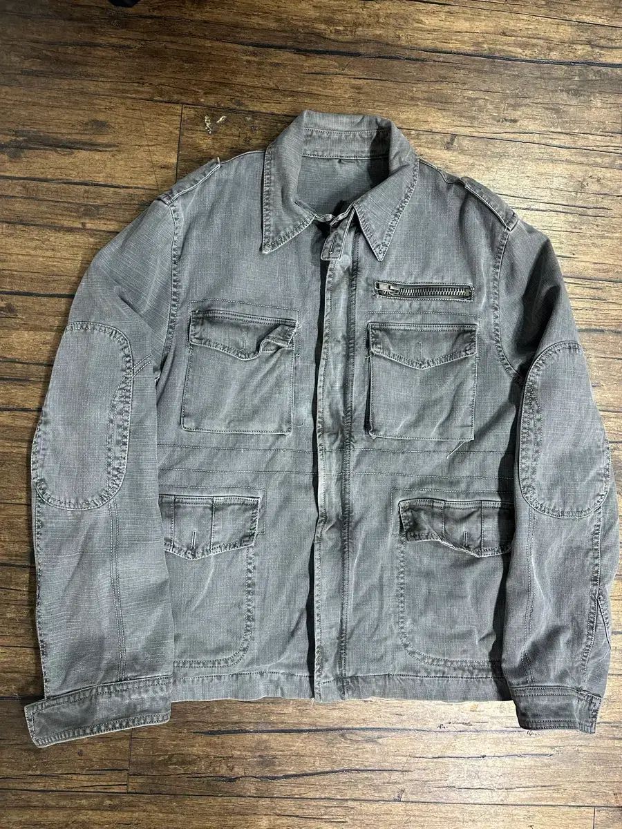 ヴィンテージウォッシュ ミリタリー マルチポケット ジャケット XL