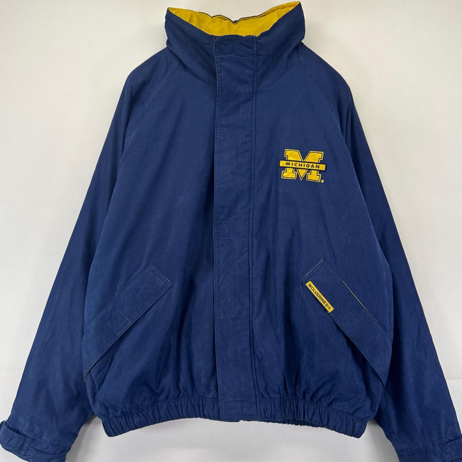 古着 90's/90年代 ジースリーレザーファッション G-III LEATHER FASHION ジャケット フルジップ ワッペン ミシガン カレッジ ロゴ XL ネイビー系 メンズ