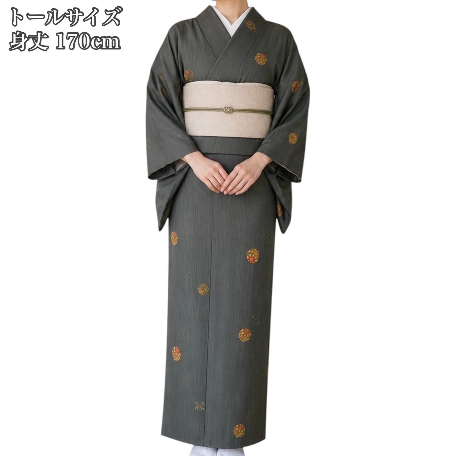 #J773 トールサイズ 紬きもの 蘇州刺繍 正絹 身丈170cm 和装 和服 着物
