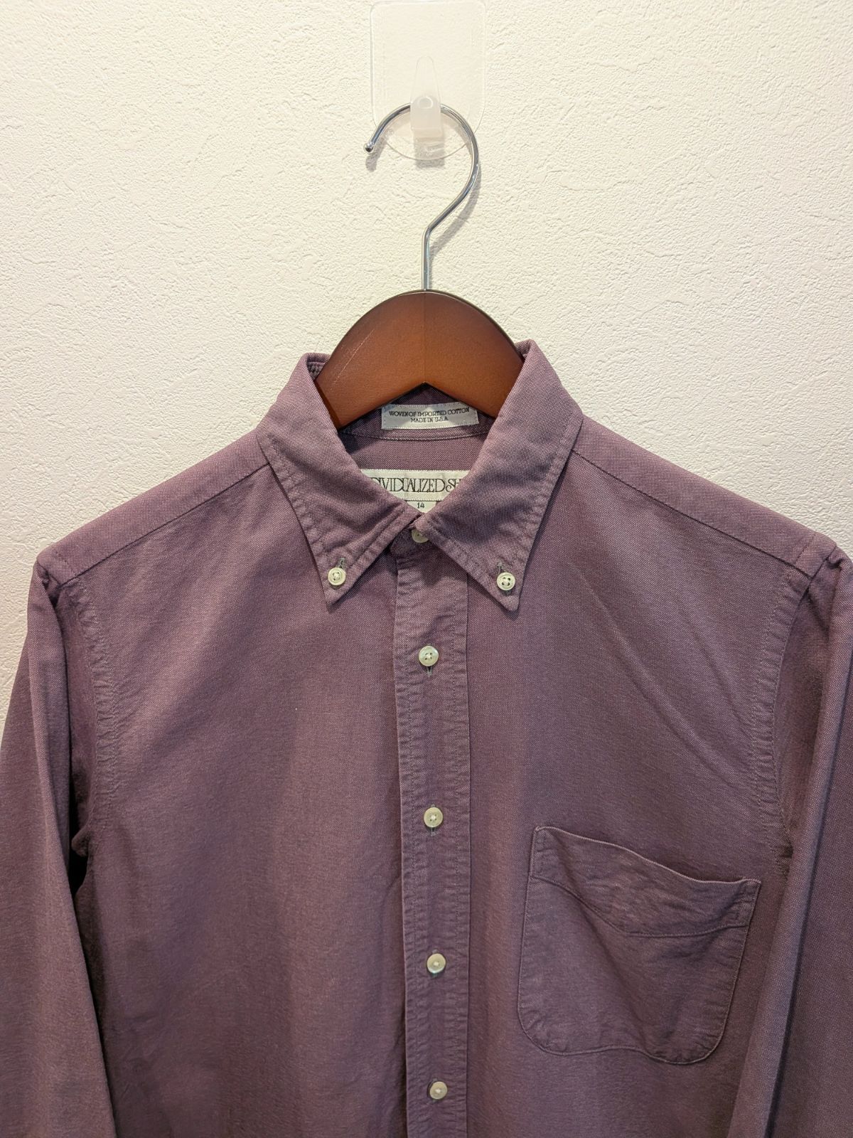 美品　USA製　INDIVIDUALIZED SHIRTS　インディヴィジュアライズドシャツ　シャツ　パープル　オックスフォード　ボタンダウン　コットン　長袖