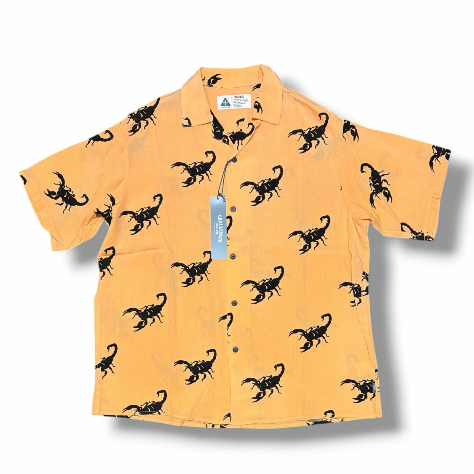 参考上代22000円 未使用 CHALLENGER S/S SCORPION SHIRT スコーピオン プリント シャツ オープンカラー 半袖 開襟 チャレンジャー CLG-SH 025-007 オレンジ M （8671M）