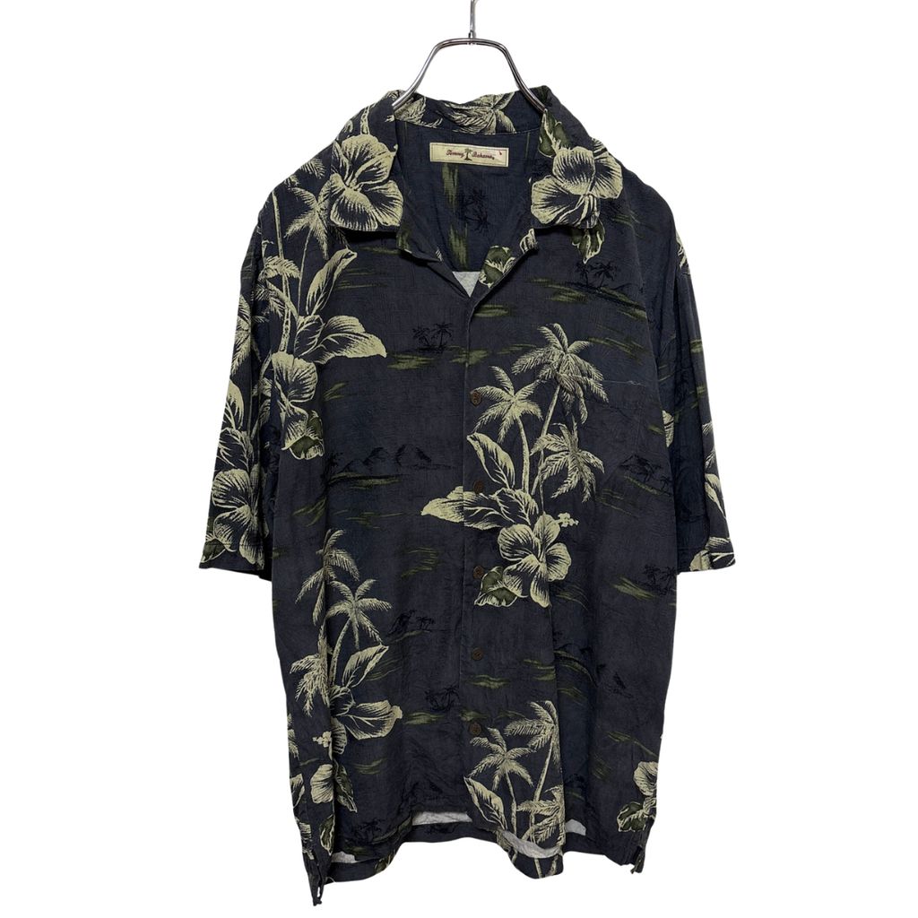 【Tommy Bahama】 100%Silk Palm Tree Aloha Shirt 開襟 オープンカラーアロハシャツ シルク S-6658