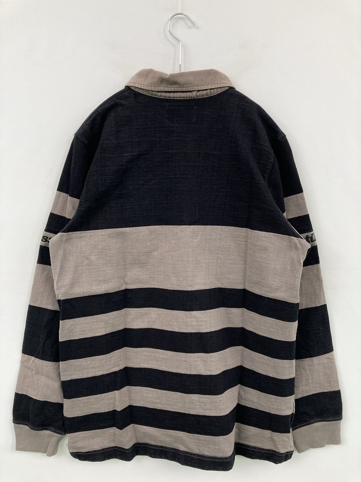 stussy ステューシー ポロシャツ M グレー ボーダー柄 ブランドロゴ 長袖
