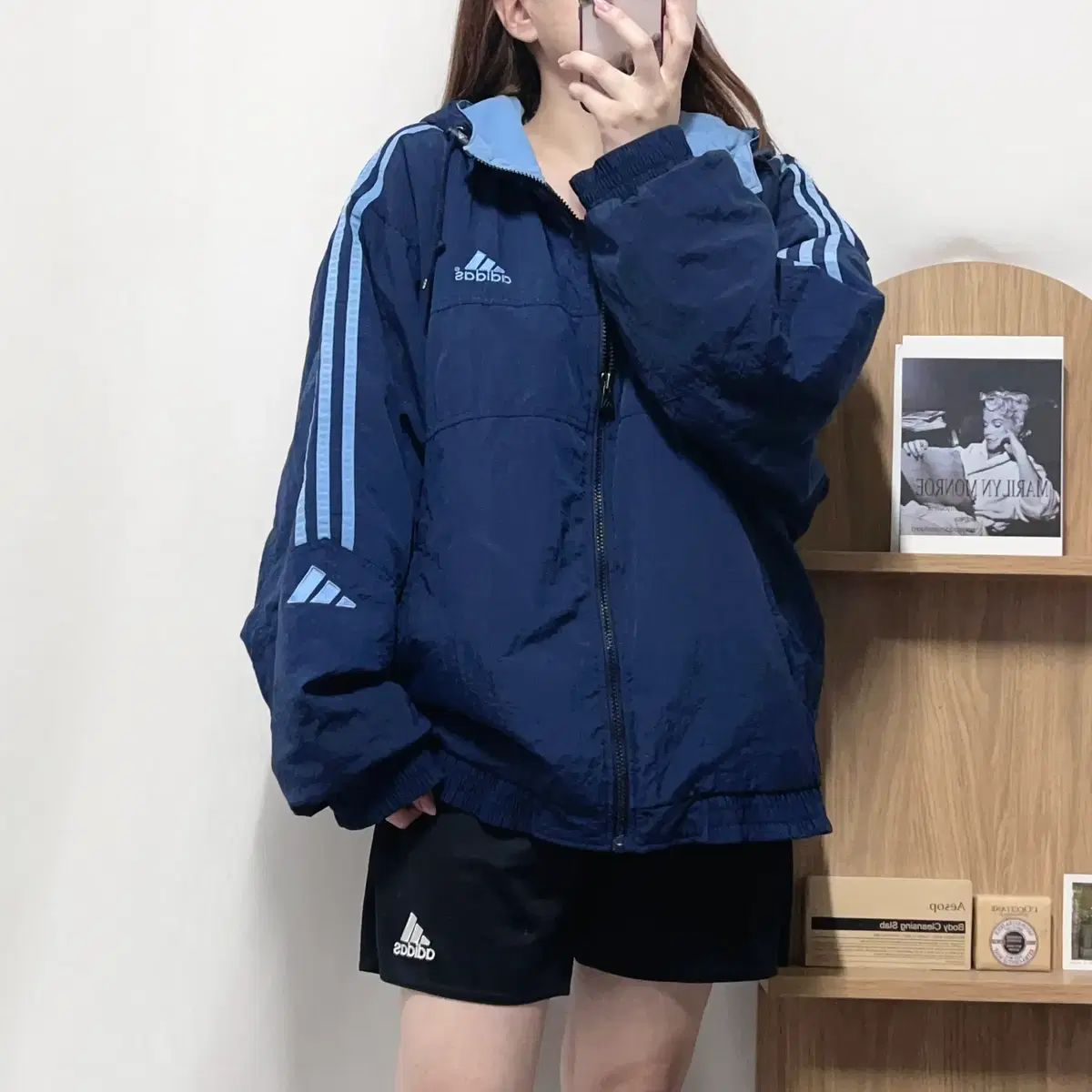 正規品 アディダス ネイビー ブルー 3本線 ひよこ アウター 105