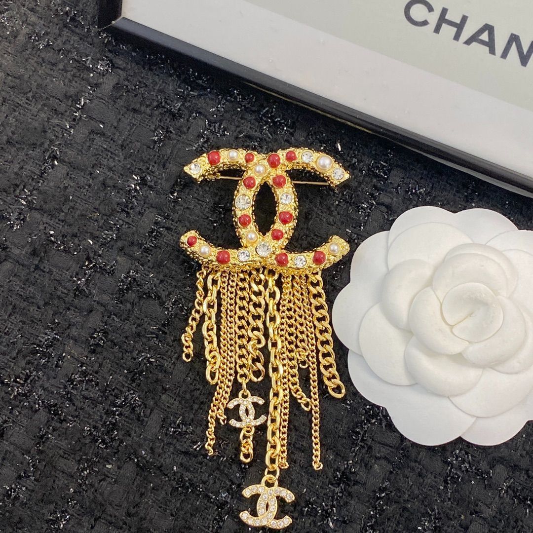 【今日特価】CHANEL シャネル 23 年 ダブル C チェーン フランス式ブローチ?-WTO輸入3