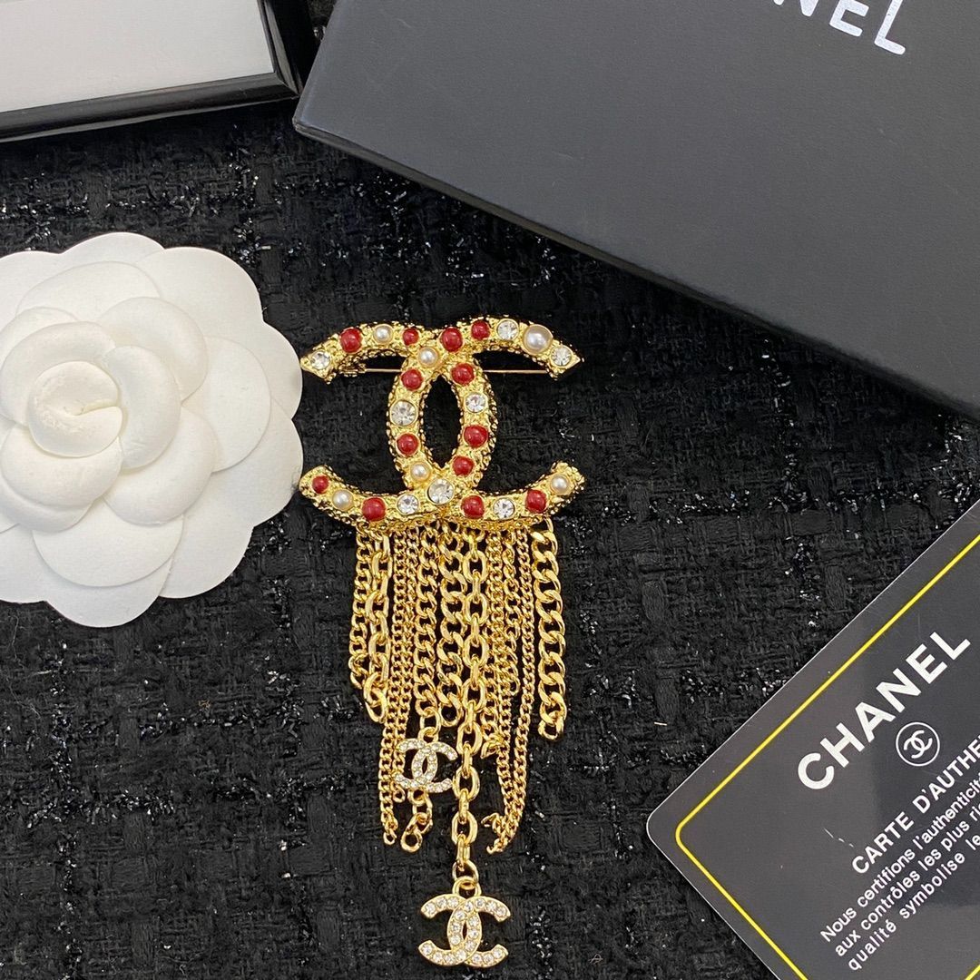 【今日特価】CHANEL シャネル 23 年 ダブル C チェーン フランス式ブローチ?-WTO輸入3