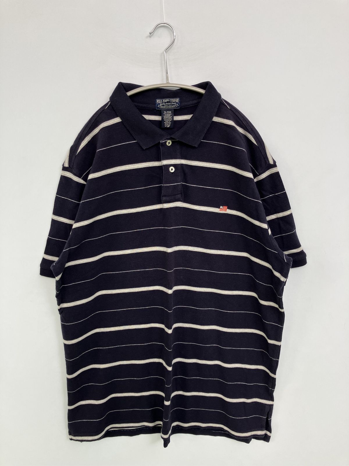 Ralph Lauren ラルフローレン ポロシャツ XL ネイビー ボーダー柄 ワンポイント 半袖