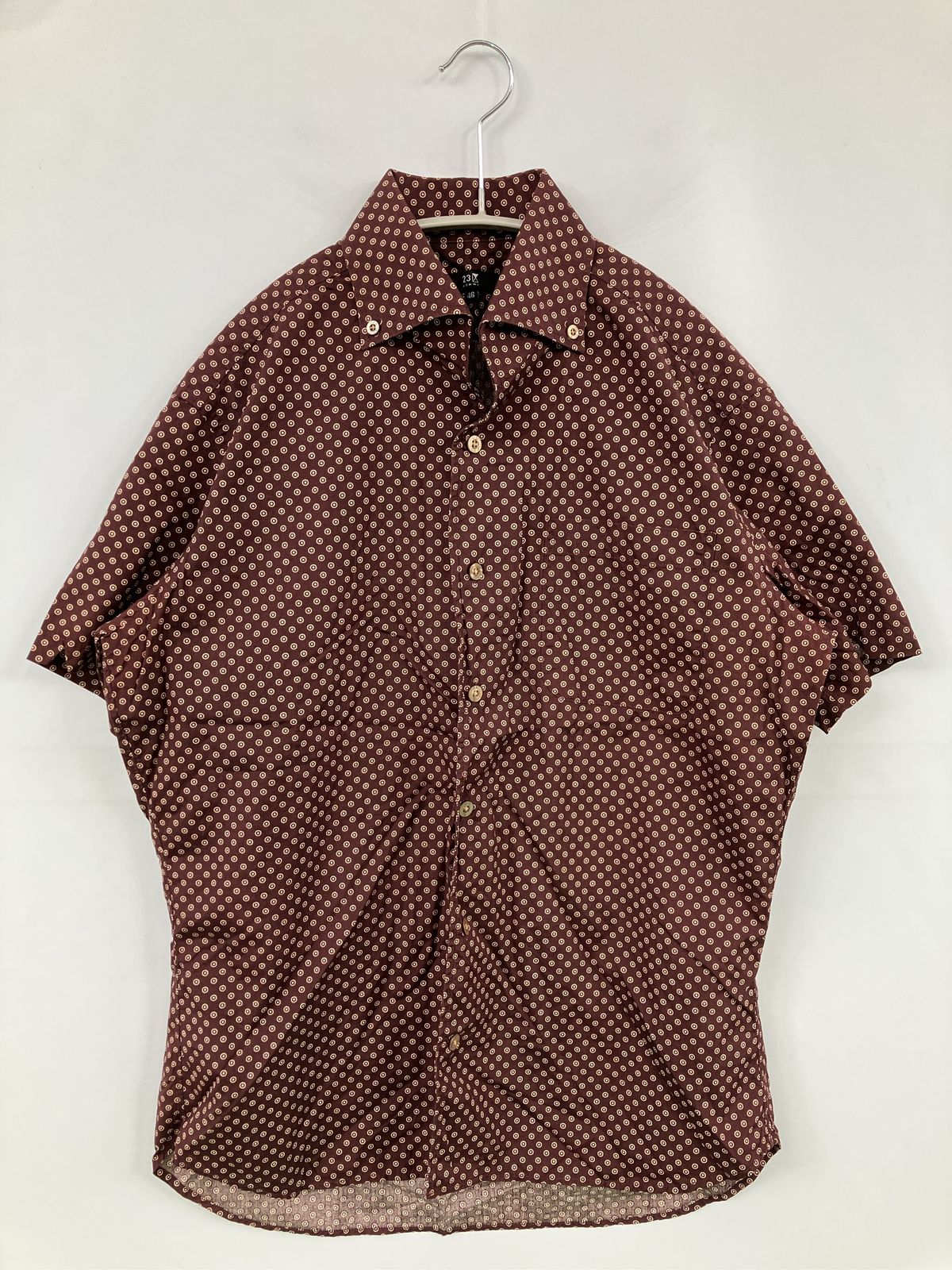 HOMME シャツ/ブラウス 46 ブラウン コットン その他総柄 ミドル丈 半袖 ボタンダウン