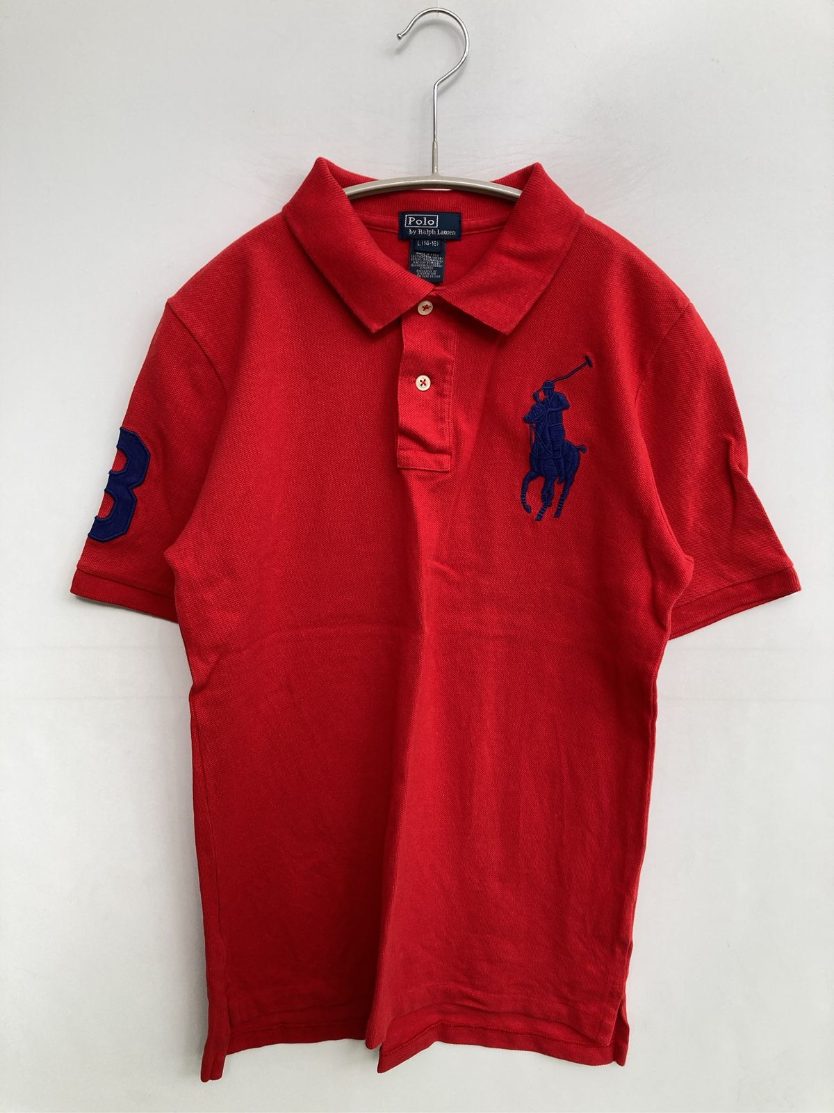 Polo by Ralph Lauren ポロバイラルフローレン ポロシャツ L (14-16) レッド 無地 ワンポイント ブランドロゴ 刺繍 半袖