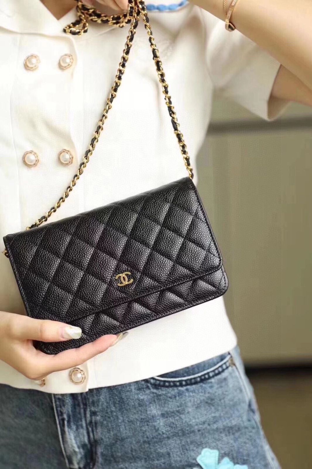 【今日特価】Chanel 香奈儿 黒色 20x14cm キャビアレザー WOC クラシックなデザイン-MM輸入5