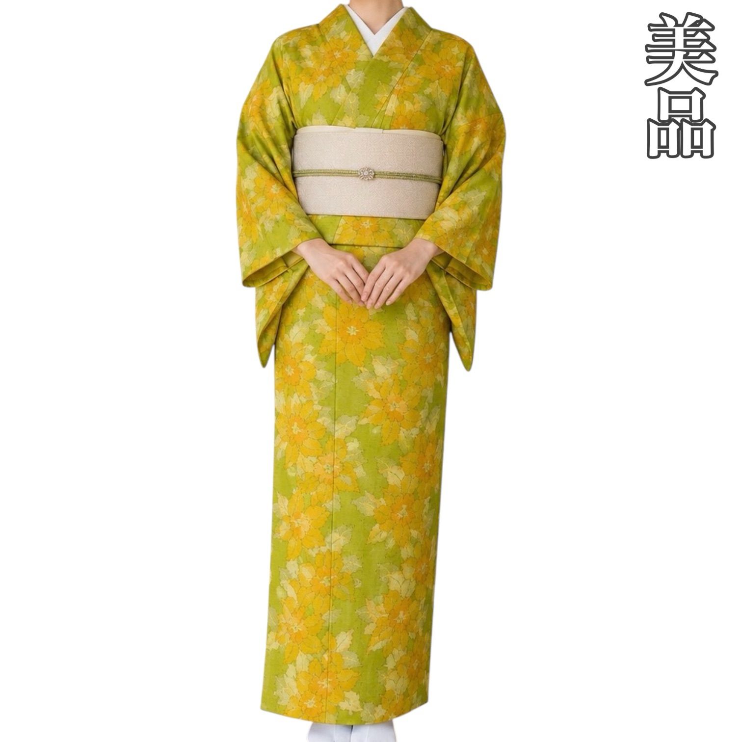 J782 美品 結城紬 水仙 正絹 和装 和服 着物 - メルカリ