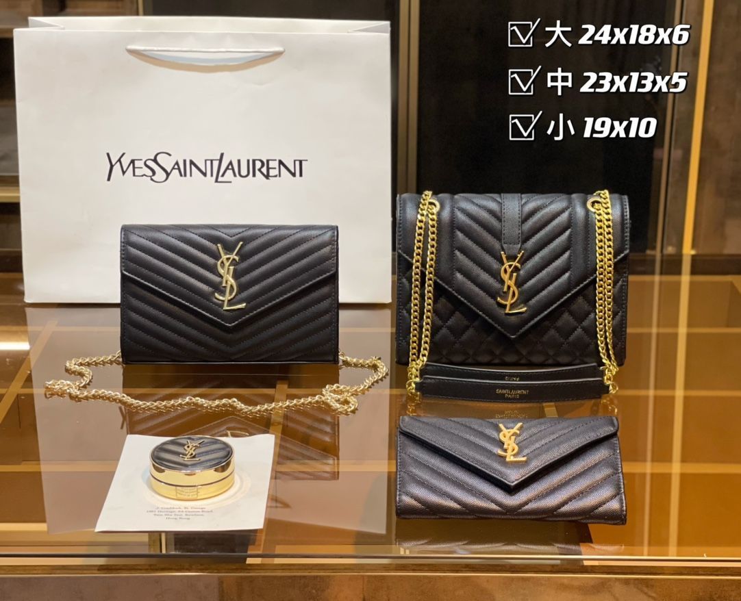 実物の画像 YSL サンローラン ショルダーバッグ ハンドバッグ 財布 3点セット