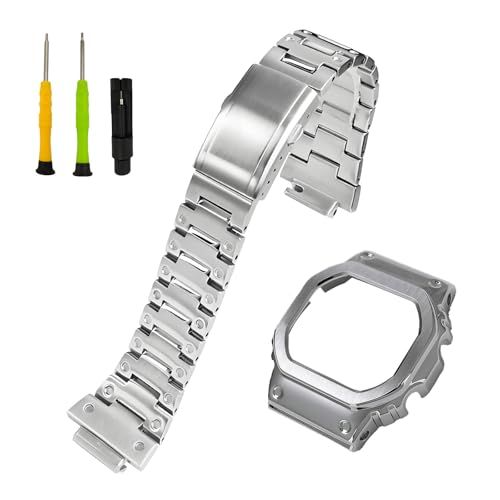 [Tyqzor] 時計バンド、モデルDW-5600/5000/5025, GW-M5610/5630, GLS-5600と互換性があり、完全に鍛造された316Lステンレススチールバンド、防水性と防錆性、ツールが付属するメンズ腕時計改造交換パー 70413bb7