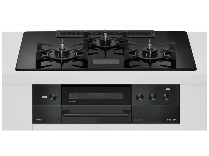 【新品・3営業日で発送】RINNAI リンナイ ビルトインガスコンロ プロパンガス用 両側強火タイプ 3口 75cm RHS72W38M17VCBW-LP クリスタルブラック DELICIA