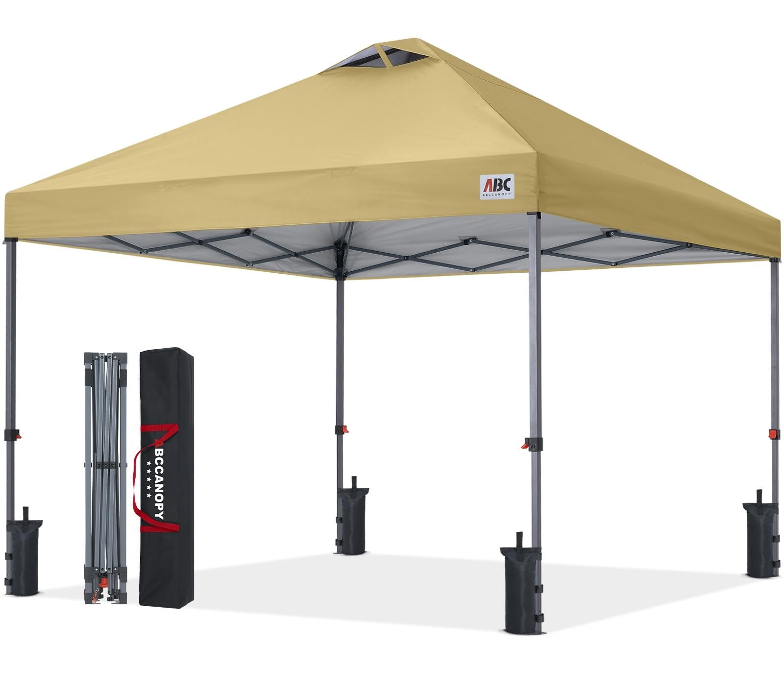 ABCCANOPY ワンタッチ タープテント 3m×3m 2m×2m 大型 風抜けベンチレーション スチールフレーム 4段階調節 ボタン式 UVカット遮熱シルバーコーティング センターロック 収納バッグ・ペグ・ロープ・砂袋4個付 組み立て簡単 耐水加工 遮光