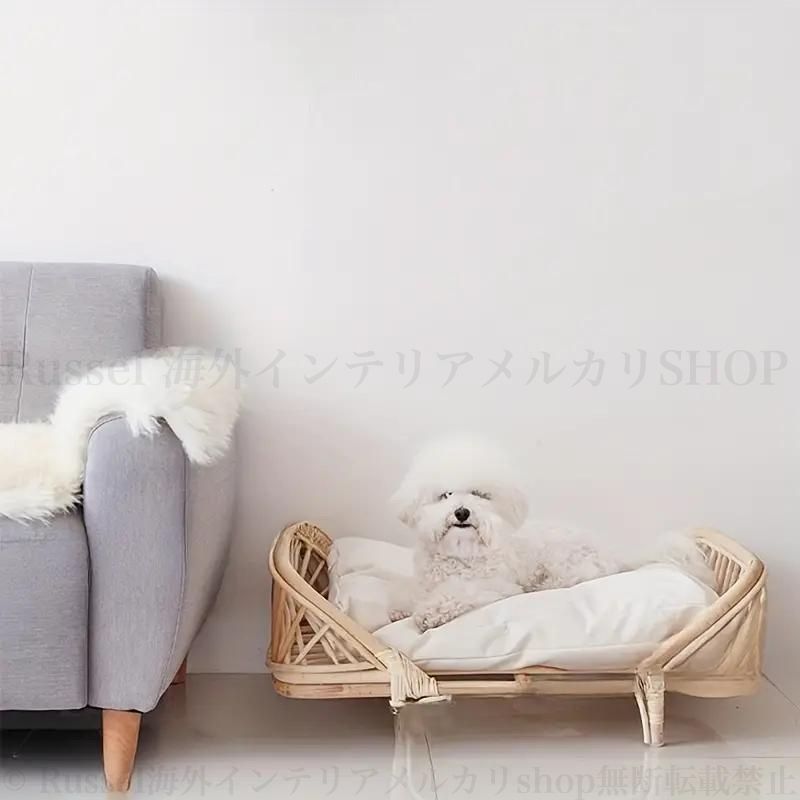 ペットベッド ペットソファ チェア クッション 犬 猫 ラタン バスケット ナチュラル シンプル 脚付き 軽量 北欧 おしゃれ かわいい 4-7