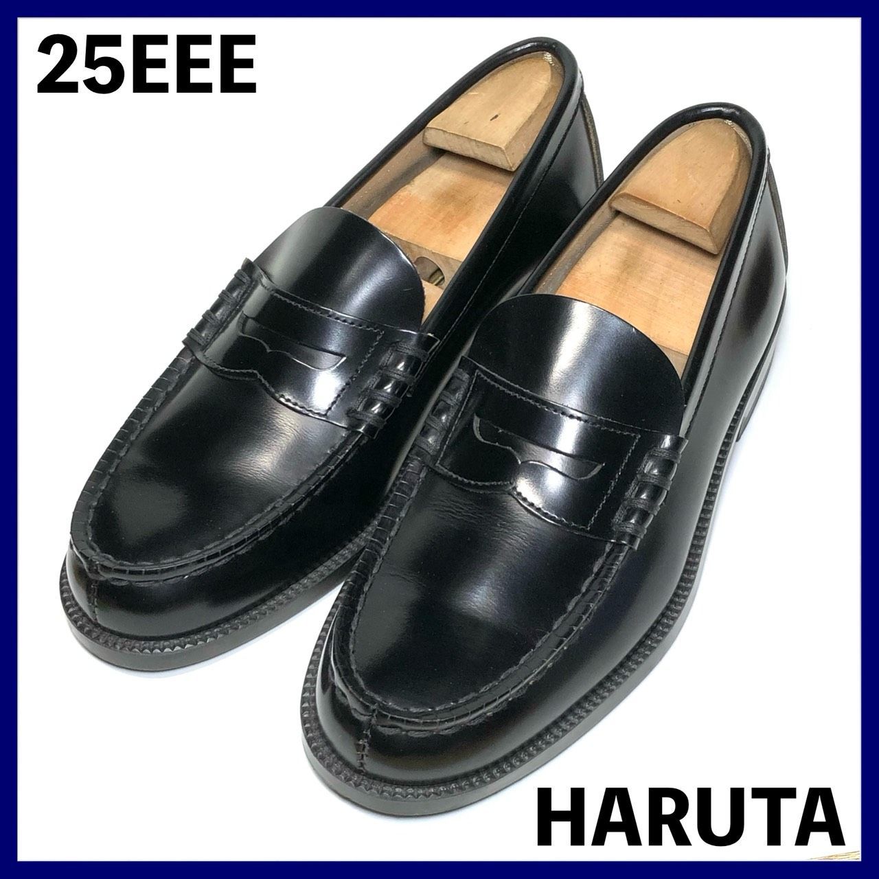 HARUTA 25cm コインローファー 906 本革 ブラック 黒 通学 革靴 ハルタ レザーシューズ