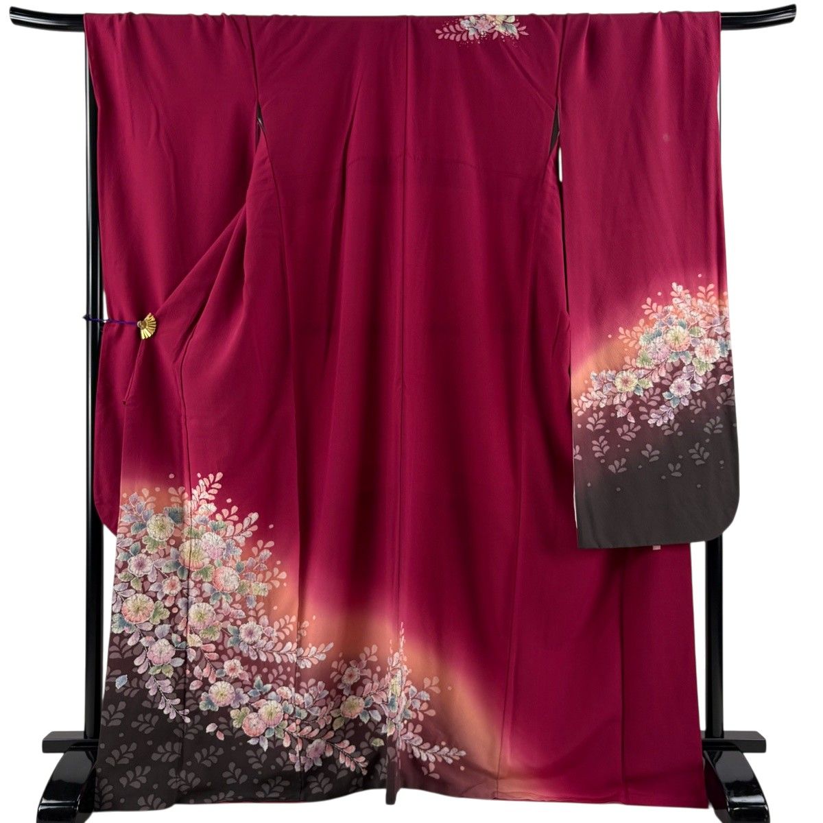 振袖 身丈168.5cm 裄丈70.5cm L 袷 落款 辻が花 染め分け ぼかし 赤紫 正絹 名品 【中古】