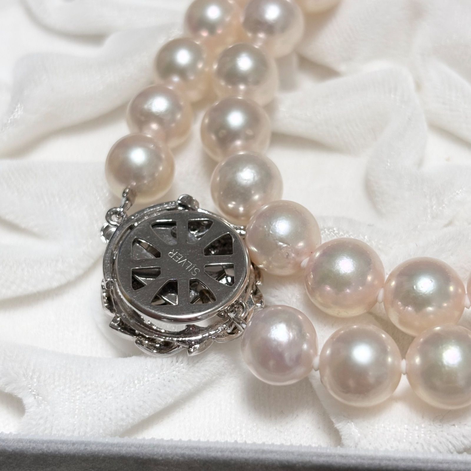 照り・艶◎】 本真珠 あこや真珠 パール ネックレス 8.8~9.3mm silver