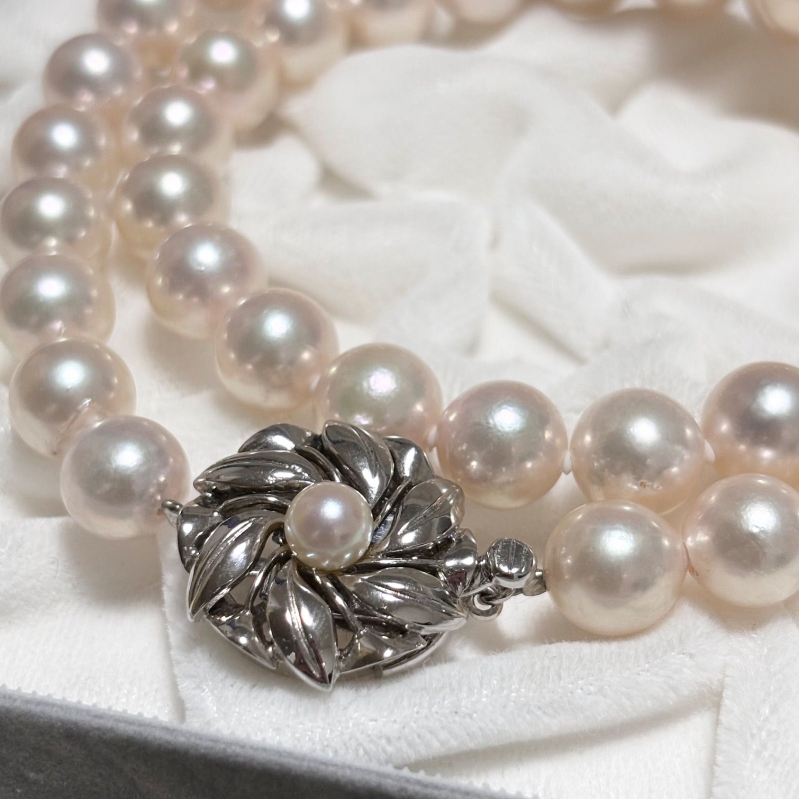 照り・艶◎】 本真珠 あこや真珠 パール ネックレス 8.8~9.3mm silver