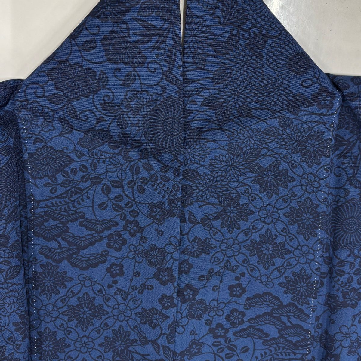 美品】 江戸小紋 身丈158cm 裄丈62cm S 袷 菊 花唐草 藍色 正絹 秀品