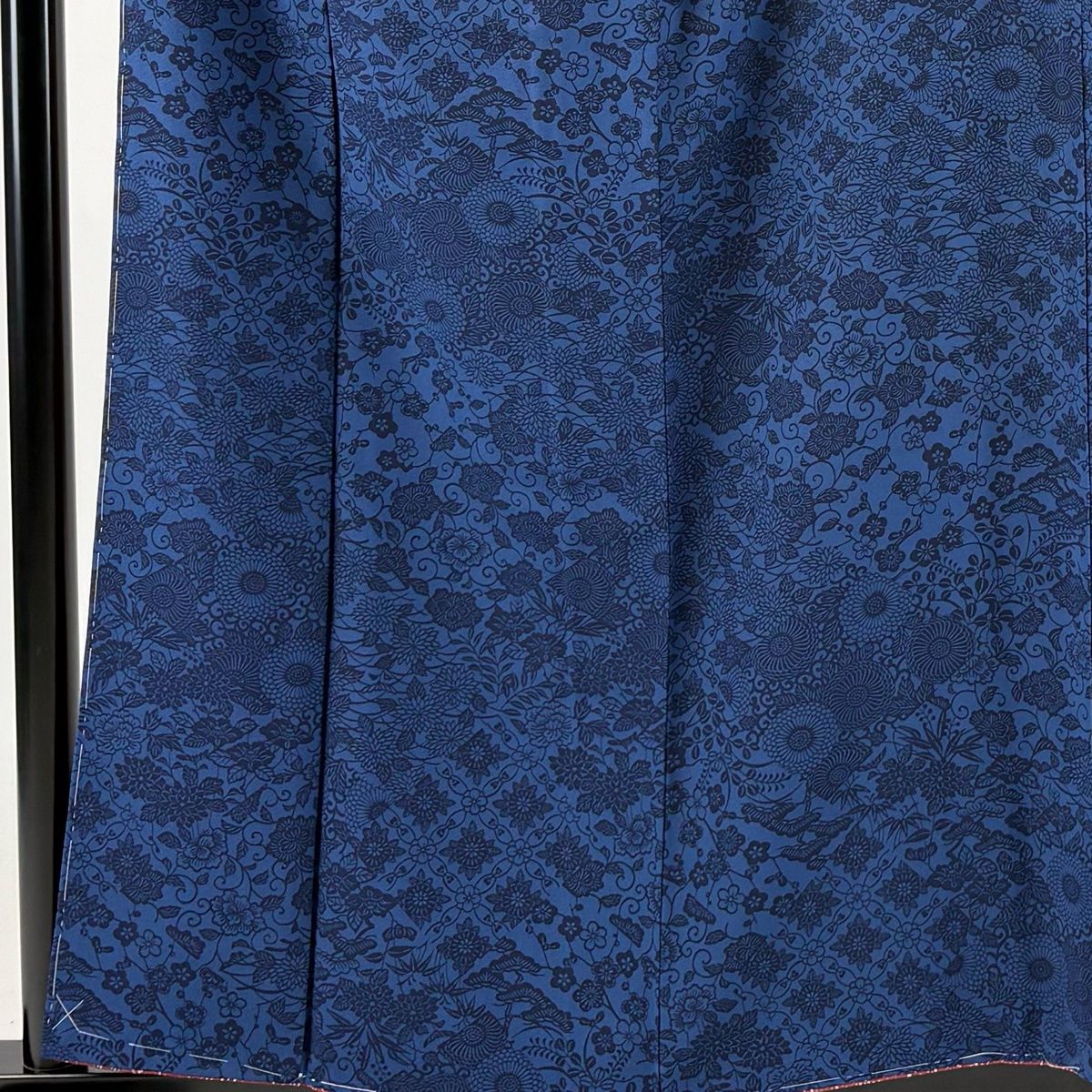 【美品　トールサイズ】江戸小紋　青灰　寄せ柄　正絹　袷　裄丈71.5 身丈174 美品】 江戸小紋 身丈158cm 裄丈62cm S 袷 菊 花唐草 藍色 正絹 秀品