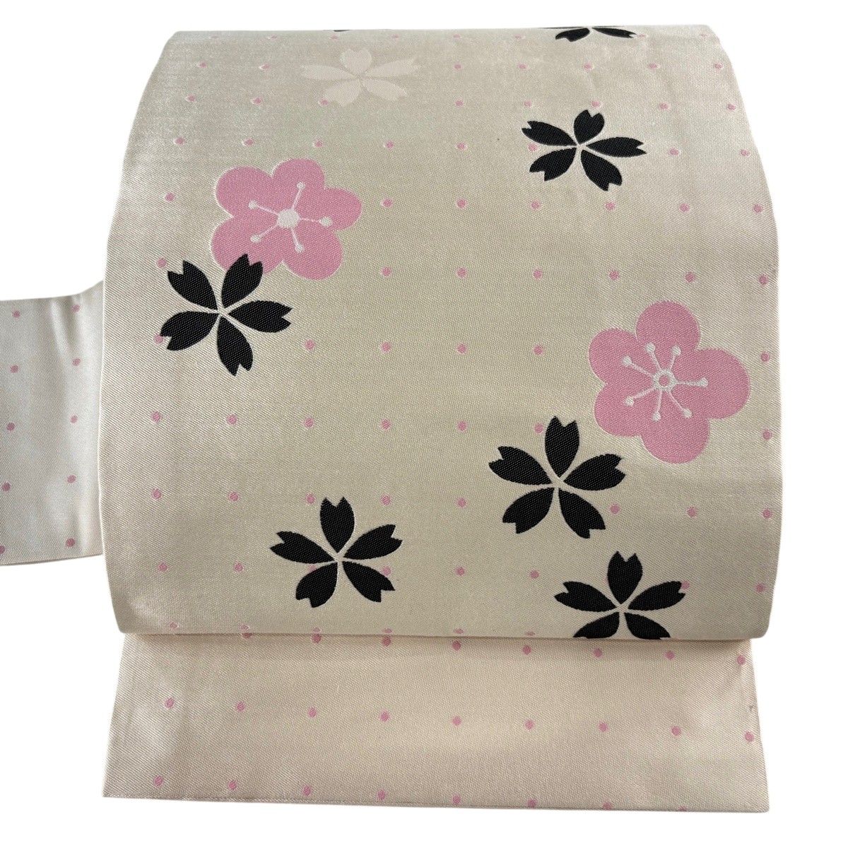 名古屋帯 秀品 桜 梅 クリーム 正絹 【中古】