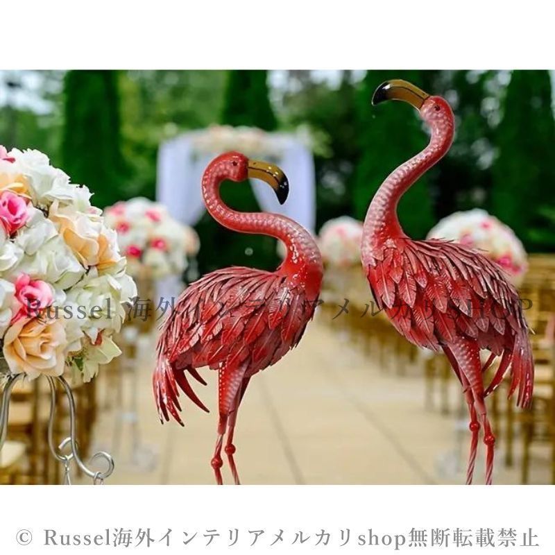 大型 王冠付きピンクフラミンゴ オブジェ 2体セット キング＆クイーン