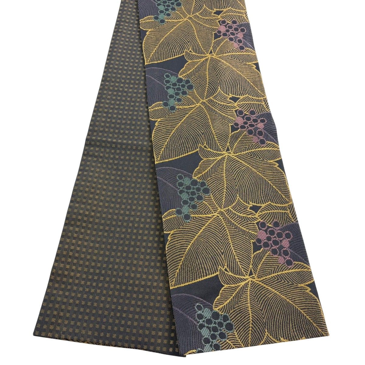 【美品】半幅帯 優品 葡萄 黒 化繊 【中古】