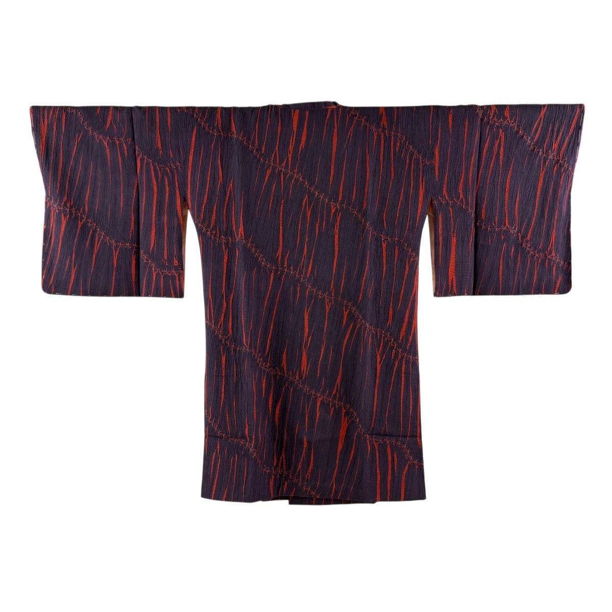 【美品】 道行 身丈95.5cm 裄丈66.5cm M 藤娘 和装コート 角衿 幾何学 絞り 濃紫 正絹 名品 【中古】